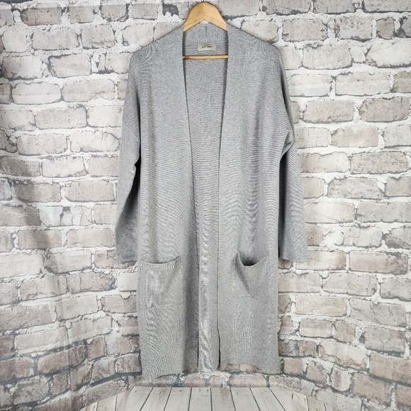 Charlie Paige Long Open Cardigan Pouch Pocket Light Gray No Size Measures Medium - Picture 3 of 13